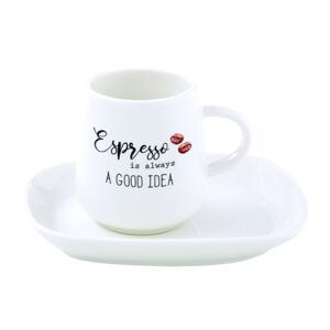 Easy Life 2-Piece Printed Coffee Cup and Saucer Set White 100ml Easy Life 2-Piece Printed Coffee Cup and Saucer Set White 100ml